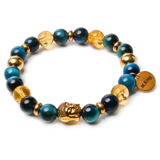  The Golden River  – Citrin és tigrisszem ásvány karkötő Buddha dísszel dobozban karkötő