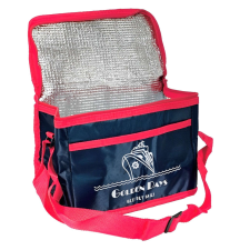  Thermal táska mintával, sötétkék/narancs, 25 x 14 x 19 cm tányér és evőeszköz