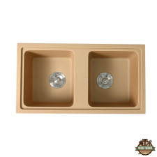  Tia szögletes két medencés gránit mosogató szifonnal bézs mosogatótálca