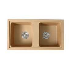  Tia szögletes két medencés gránit mosogató szifonnal bézs mosogatótálca