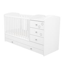 TIMBA Félix 3 Fiókos Kombinált kiságy (60x120-as) - Fehér Csillagos kiságy, babaágy
