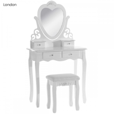 Timeless Tools Tükrös fésülködő asztal párnázott székkel, London - fehér bútor