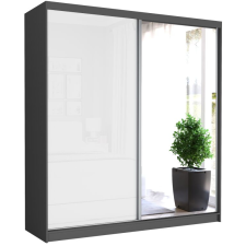  TIVARO V. Gardróbszekrény fehér üveggel, tükörrel 203x218x60 - antracit bútor