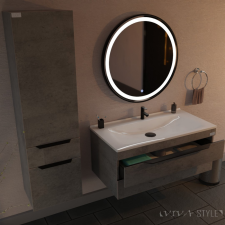 TMP IRON tükör 70 cm - világítással - fekete keret - kerek fürdőszoba bútor