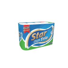 . . Toalettpapír, 3 rétegű, kistekercses, 24 tekercs, "Star Trio" higiéniai papíráru