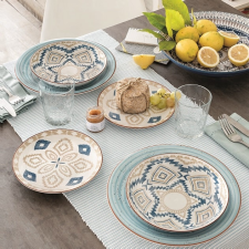 TOGNANA Casablanca METROPOL porcelán étkészlet 18db-os, kék tányér és evőeszköz