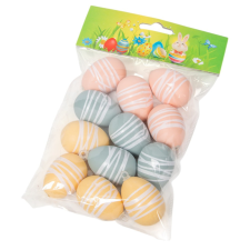  Tojás pasztel csíkos 4cm 12db-os dekorációs kellék