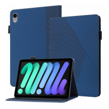 TokShop Apple iPad Mini (2021) (8.3), mappa tok, stand, bőrhatású, 3D rombusz minta, sötétkék tablet tok