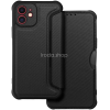 TokShop Apple iPhone 16, Oldalra nyíló tok, légpárnás sarok, bőrhatású, karbon minta, Razor Book, fekete