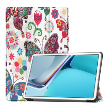TokShop Huawei MatePad 11 (10.95) (2021), mappa tok, Trifold, színes nagy pillangó minta, fehér tablet tok