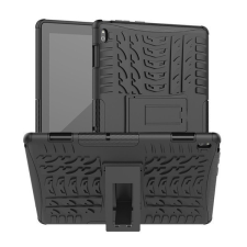 TokShop Lenovo Tab E10 (10.1) TB-X104F, Műanyag hátlap védőtok, Defender, kitámasztóval és szilikon belsővel, autógumi minta, fekete tablet tok