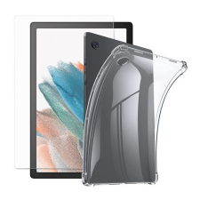 TokShop Samsung Galaxy Tab A8 10.5 (2021) SM-X200 / X205, Szilikon tok, + képernyővédő üveg, közepesen ütésálló, légpárnás sarok, átlátszó tablet tok