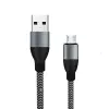  Töltő és adatátviteli kábel, MicroUSB/USB csatlakozó, textil bevonat,1.5 méter, fekete/szürke