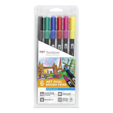 TOMBOW Ecsetfilc - Kéthegyű filctoll készlet , Primary / Tombow ABT Dual Brush Pen - (6 db) filctoll, marker
