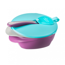 Tommee Tippee etetőtálka tetővel és kanállal 6 hó+ (lila-zöld) babaétkészlet