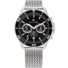  Tommy Hilfiger Jordan férfi kvarc karóra, 47 mm, ezüst acélszíj, fekete számlap