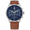 Tommy Hilfiger Tommy Hilfiger Kyle férfi kvarc karóra, kék számlap, barna bőrszíj, 44 mm