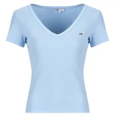 Tommy Jeans Rövid ujjú pólók TJW SLIM ESSENTIAL RIB V SS Kék EU L