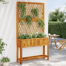Tömör akácfa rácsos ültetőláda polccal 100 x 32 x 185 cm kerti tárolás