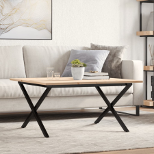  tömör fenyőfa és öntöttvas dohányzóasztal X-vázzal 90x40x45 cm bútor