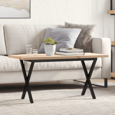tömör fenyőfa és öntöttvas X-vázú dohányzóasztal 100x50x45,5 cm bútor