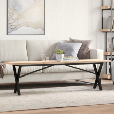  tömör fenyőfa és öntöttvas X-vázú dohányzóasztal 160x40x45,5 cm bútor