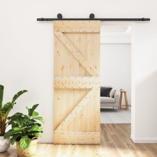 tömör fenyőfa tolóajtó fémszerelék szettel 85x210 cm építőanyag