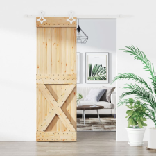tömör fenyőfa tolóajtó fémszerelékszettel 70 x 210 cm építőanyag