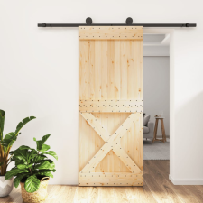  tömör fenyőfa tolóajtó fémszerelékszettel 85x210 cm építőanyag