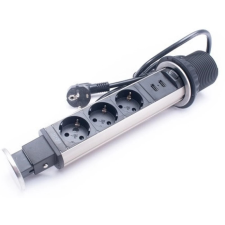 TOO PPS-306-3BR 3 aljzat rejtett hálózati elosztó 2x USB fekete-szálcsiszolt hosszabbító, elosztó
