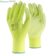TOP FLUO-Y_PLUS PU mártott védőkesztyű, gumírozott mandzsetta, fluo sárga védőkesztyű
