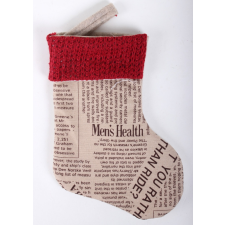 TOP HAUS Textil zokni újság mintás bordó 20cm karácsonyi dekoráció