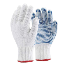 TOP Kesztyű kötött PVC pöttyözéssel pamut/poliészter TOP COPE4, fehér/kék, 10