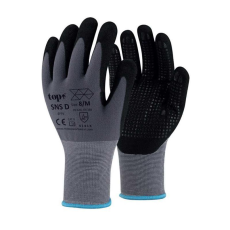 TOP Kesztyű nylon, homokszemcsés nitrilhabba mártott, tenyér pontozással TOP SNS-D, fekete/szürke, 8
