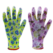  TOP PU FLOWER PU mártott védőkesztyű, gumírozott mandzsetta, virág mintás védőkesztyű