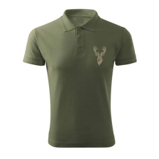 TOP Vadász póló (szarvas hímzéssel) galléros TOP, khaki, S