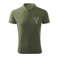 TOP Vadász póló (szarvas hímzéssel) galléros TOP, khaki, XL munkaruha