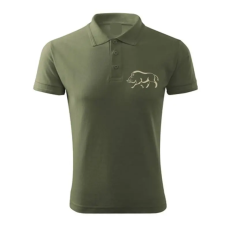 TOP Vadász póló (vaddisznó hímzéssel) galléros TOP, khaki, XL