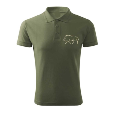 TOP Vadász póló (vaddisznó hímzéssel) galléros TOP, khaki, XL munkaruha
