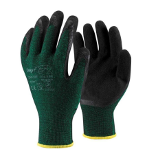 TOP Védőkesztyű latex mártott poliészter TOP COMFORT, fekete/zöld, L
