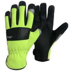 TOP Védőkesztyű műbőr rugalmas fluo szövettel, extra erősítés, gumírozott mandzsetta, fluo sárga/fekete, 10