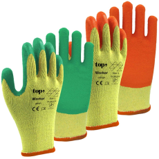 TOP Worker green (LX600) védőkesztyű, poliészter kesztyű latex mártással, zöld