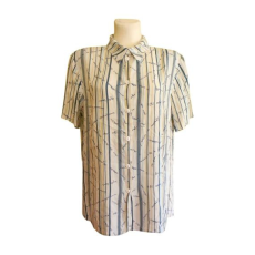  Tört fehér csíkos rövid ujjú női blúz (méret: 48/XL)
