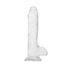 Toyz4Lovers Zselatin átlátszó dildó fedett makkkal, herékkel és tapadókoronggal 19 cm műpénisz, dildó