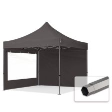  TP 3x3m összecsukható 750N acél vázas pavilon, 2 db oldalfallal - sötétszürke kerti bútor