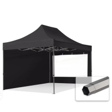  TP 3x4,5m összecsukható 750N acél vázas pavilon, 2 db oldalfallal - fekete kerti bútor