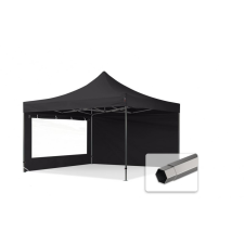  TP 4x4m összecsukható 750N acél vázas pavilon, 2 db oldalfallal - fekete kerti bútor