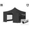  TP 4x4m összecsukható 850N alumínium pavilon, 4 db oldalfallal, tűzálló - fekete