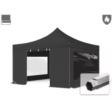  TP 4x4m összecsukható 850N alumínium pavilon, 4 db oldalfallal, tűzálló - fekete kerti bútor