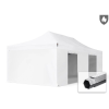  TP 4x8m összecsukható 850N alumínium pavilon, 4 db oldalfallal, ablak nélkül, tűzálló - fehér